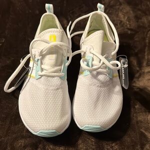 New Balance White and Light Blue Shoes